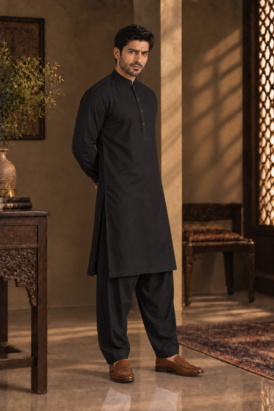 Black Regular Suit — Sherwani Collar