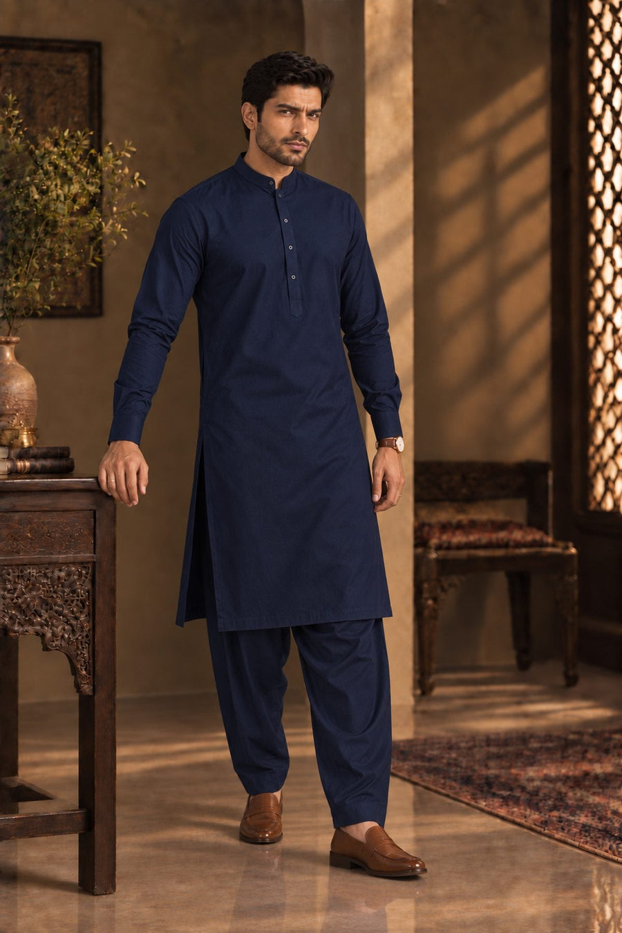Navy Regular Suit — Sherwani Collar