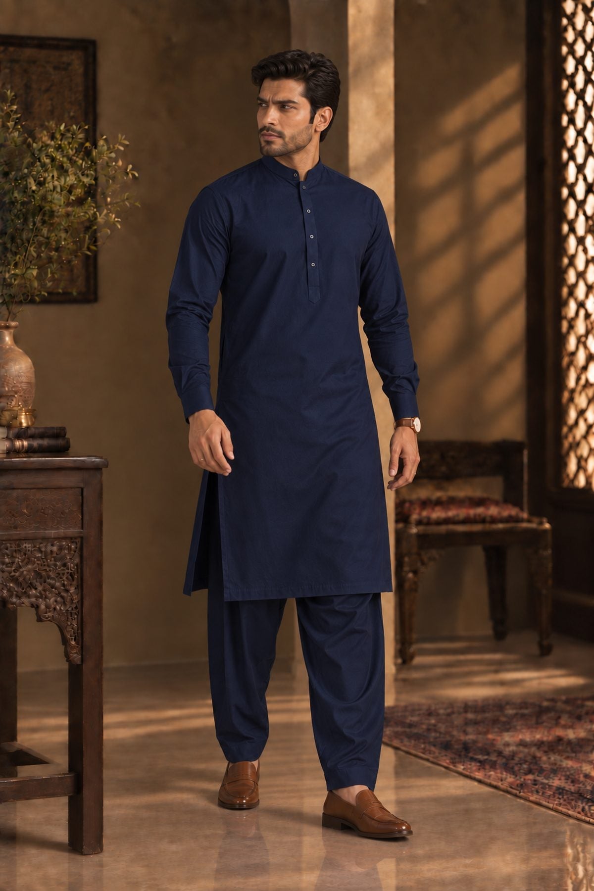 Navy Regular Suit — Sherwani Collar