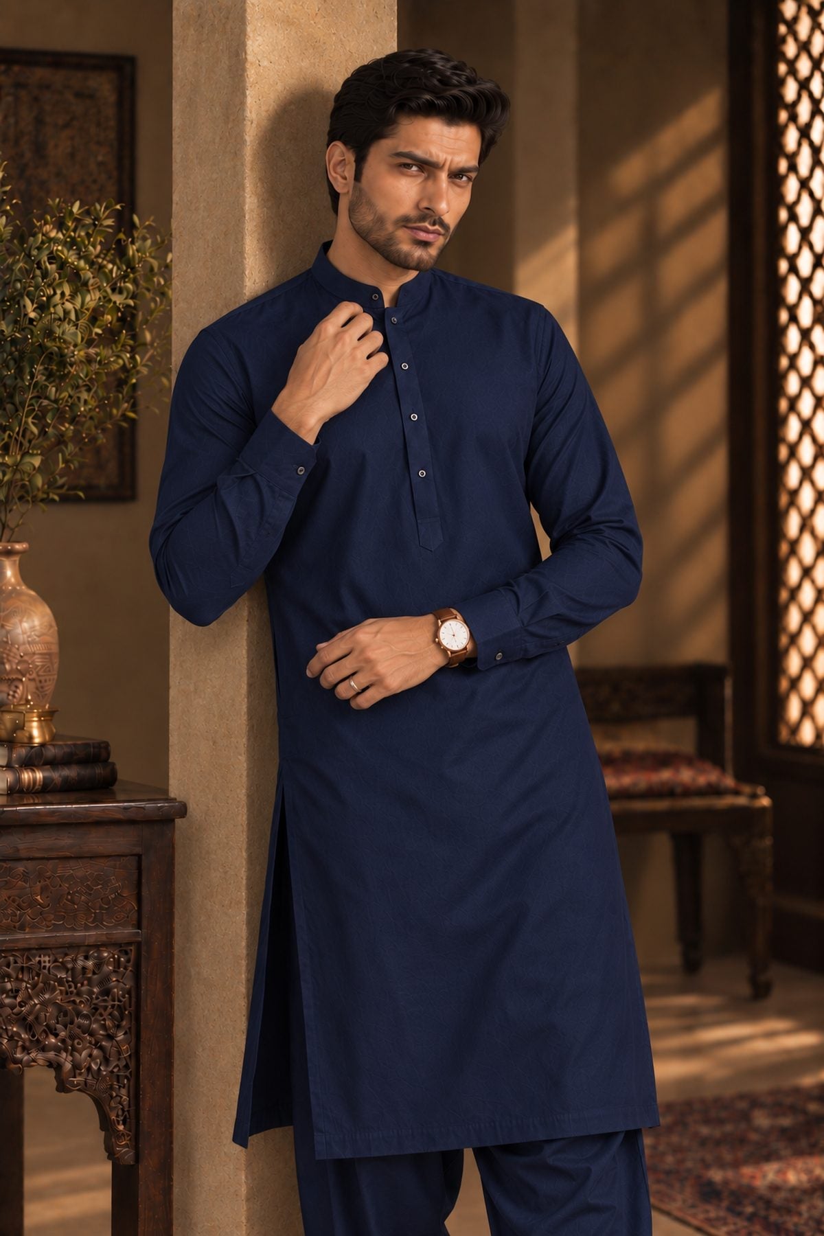 Navy Regular Suit — Sherwani Collar