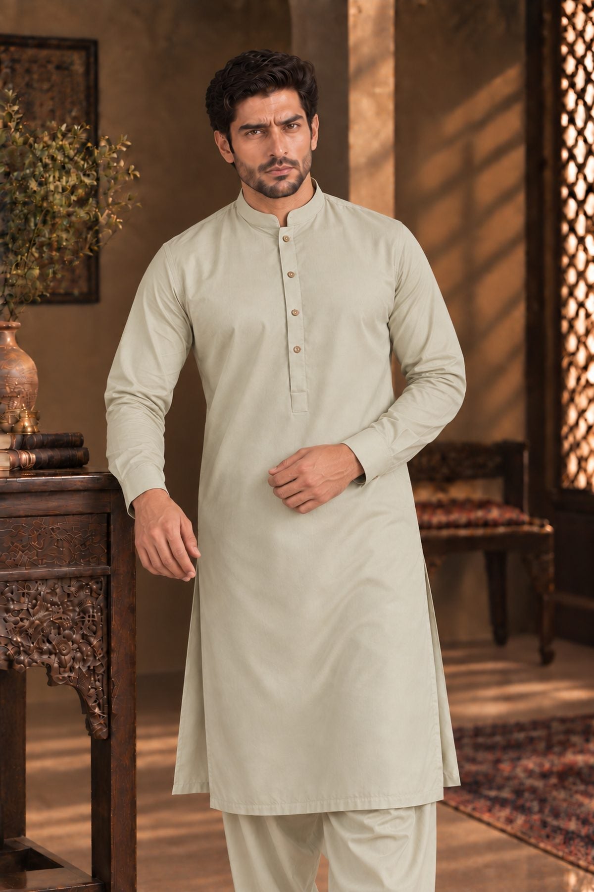 Sage Regular Suit — Sherwani Collar