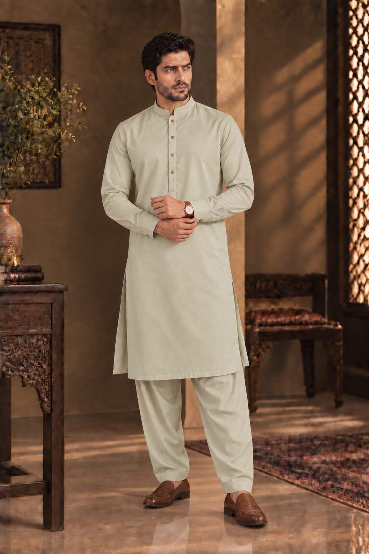 Sage Regular Suit — Sherwani Collar