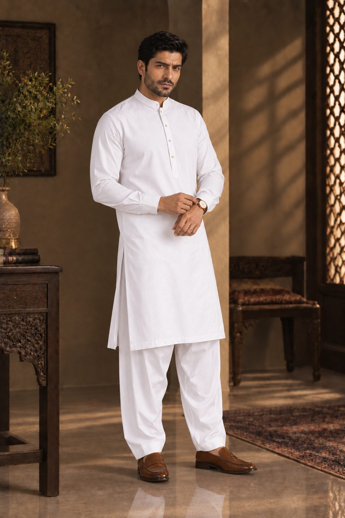 White Regular Suit — Sherwani Collar