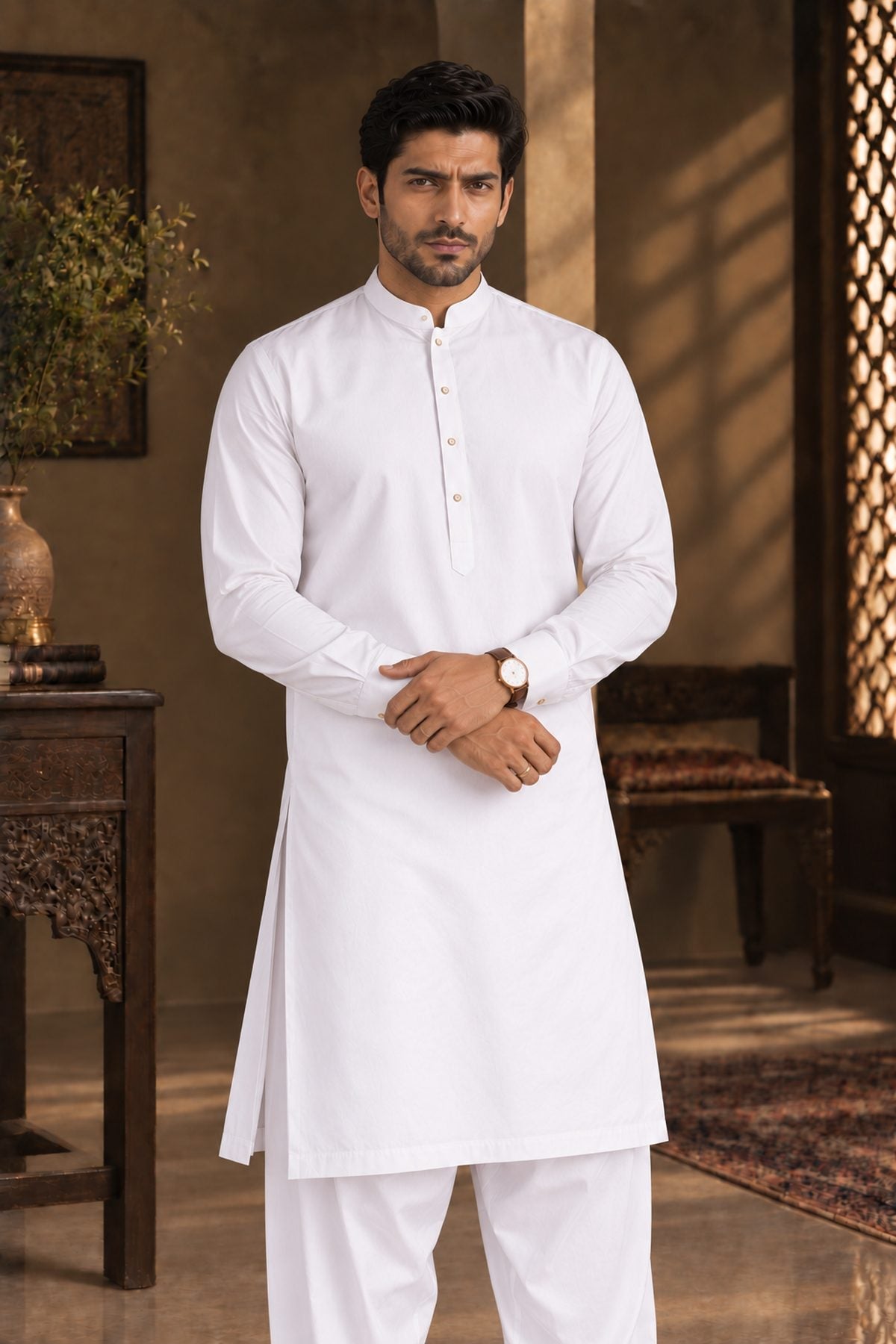 White Regular Suit — Sherwani Collar