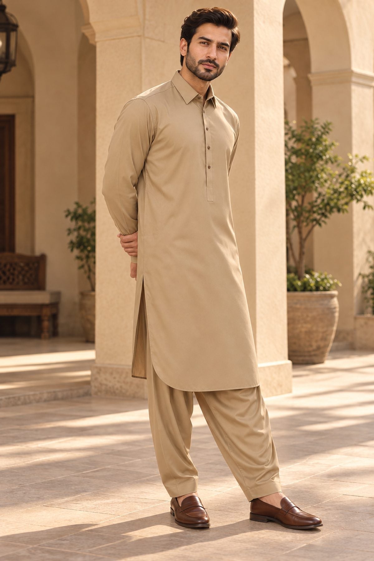 Khaki Regular Suit — Shirt Collar