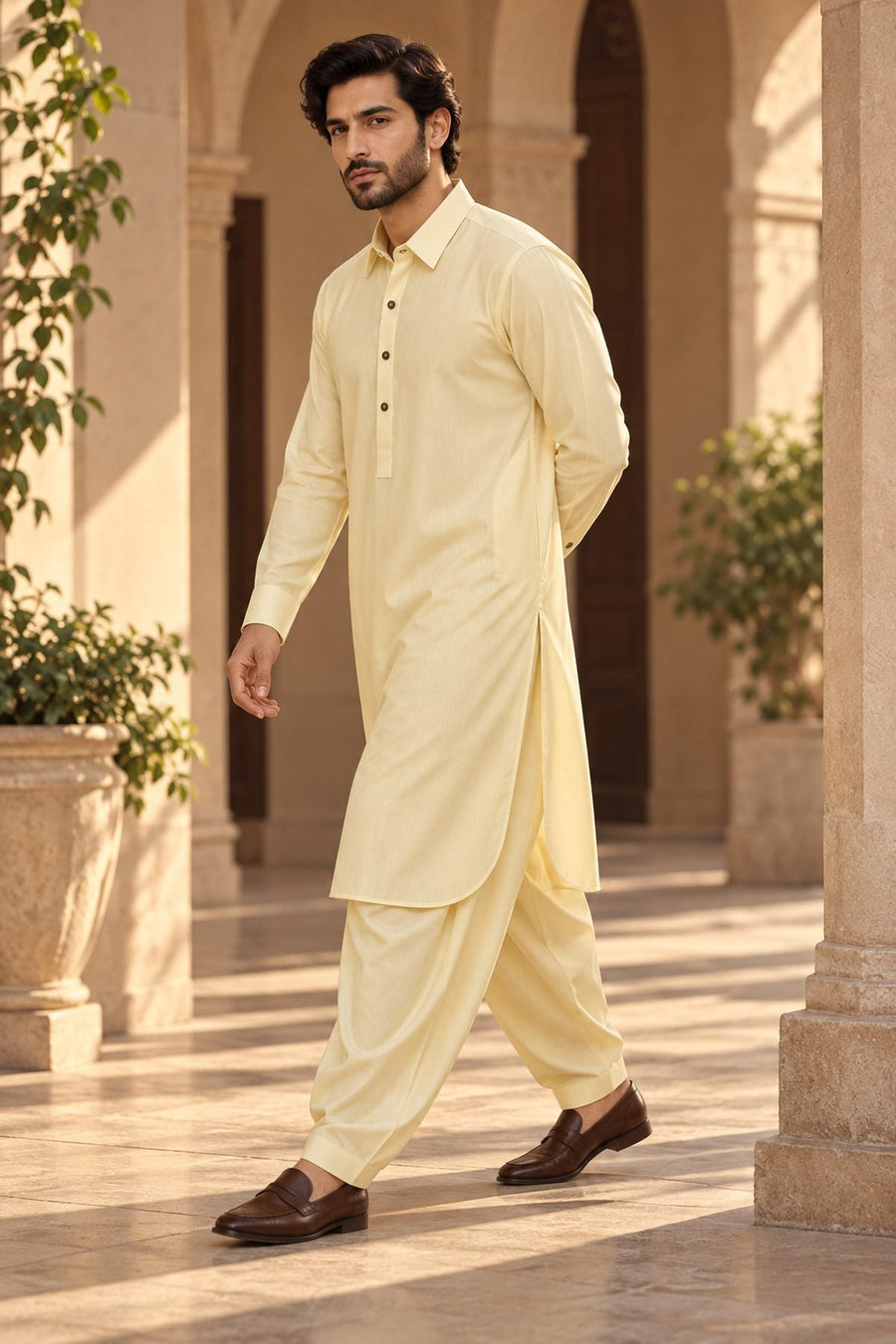 Lemon Cream Regular Suit — Shirt Collar